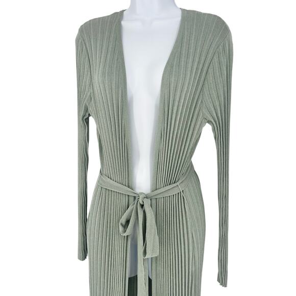 Love Token Sage Green Ribbed Accordion Long Open Front Cardigan Size M - Picture 6 of 9